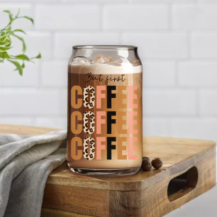 But First Coffee Pink Leopard Print Can Glass