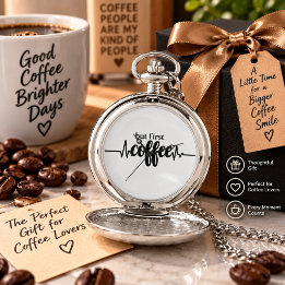 But First Coffee Silver Pocket Watch