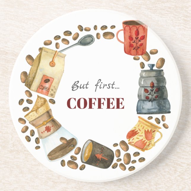 But First Coffee Wreath Coaster (Front)