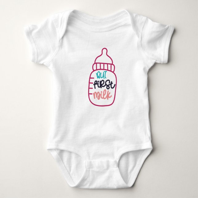 But First Milk Baby Cute Baby Bodysuit (Front)
