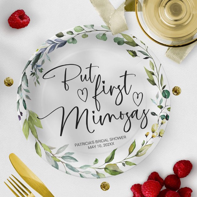 But First Mimosas Bridal Shower Paper Plates (Creator Uploaded)