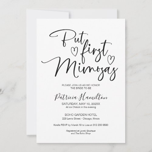 But First Mimosas Minimalist Bridal Shower Invitation