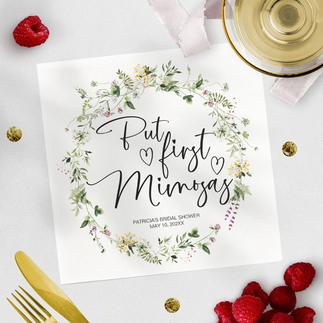 But First Mimosas Wildflower Bridal Shower Napkins (Creator Uploaded)