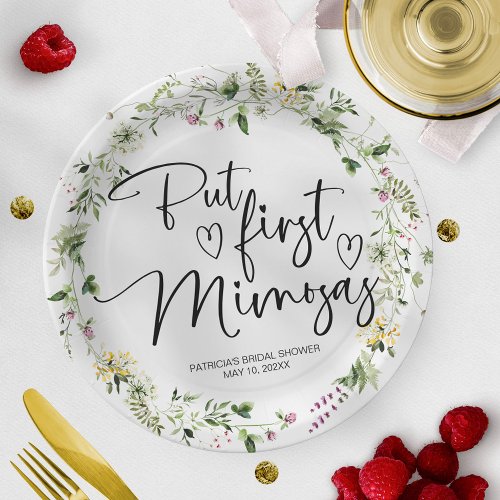 But First Mimosas Wildflower Bridal Shower Paper Plates