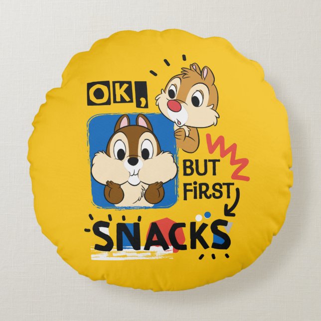 But First Snacks Chipmunks Round Pillow (Front)