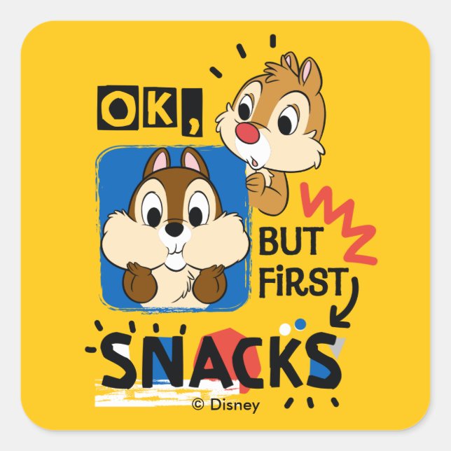 But First Snacks Chipmunks Square Sticker (Front)