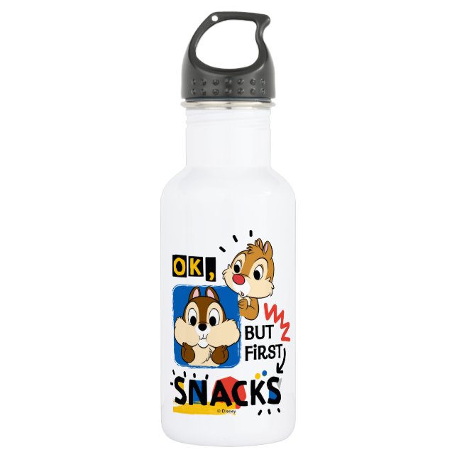 But First Snacks Chipmunks Stainless Steel Water Bottle (Front)