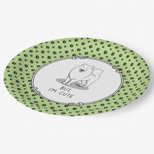 But I'm Cute Samoyed Dog Funny Sammie Paper Plates (Angled)