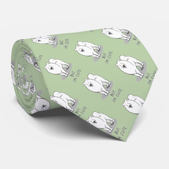 But, I'm Cute Samoyed Dog Neck Tie (Rolled)