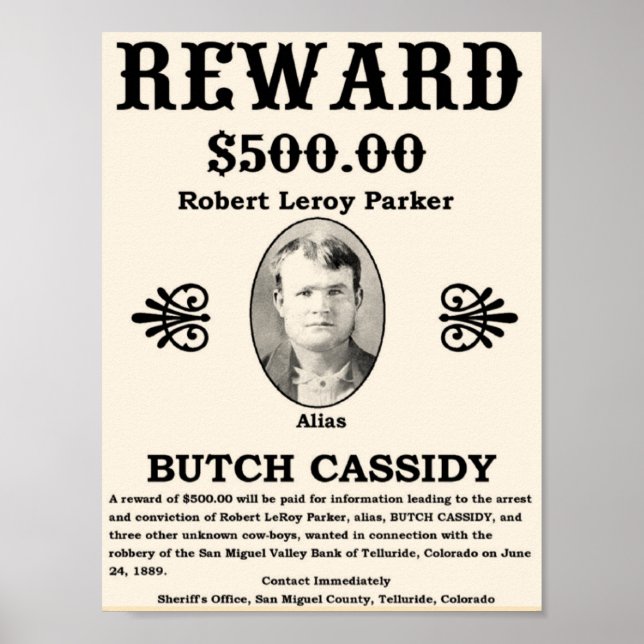 Butch Cassidy Reward Poster (Front)