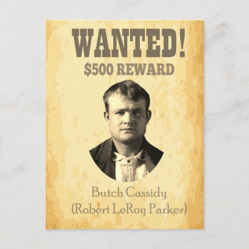 Butch Cassidy Wild West Wanted Outlaw USA Postcard