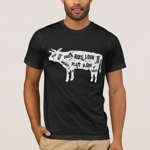 Butcher beef cuts cow t shirt for meat lovers
