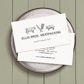 Butcher,  Cut Pig and Cow, Knife Cleaver Logo Business Card