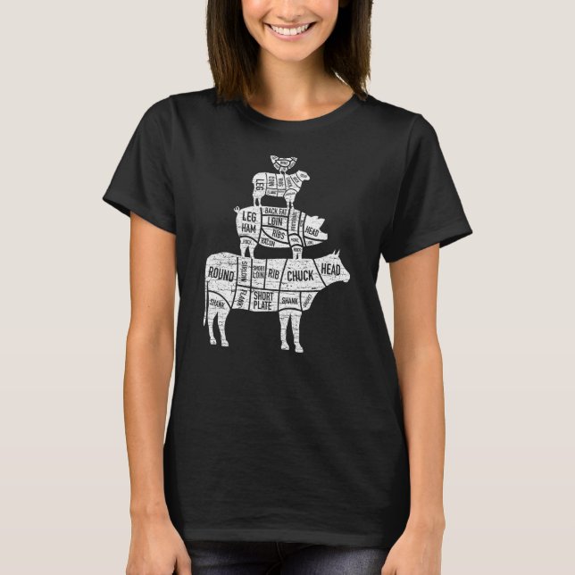 Butcher Cuts Food Pyramid Beef Pork Lamb Chicken T-Shirt (Front)