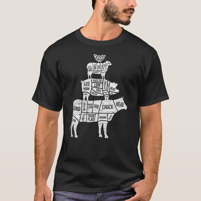 Butcher Cuts Food Pyramid Beef Pork Lamb Chicken T-Shirt (Front)