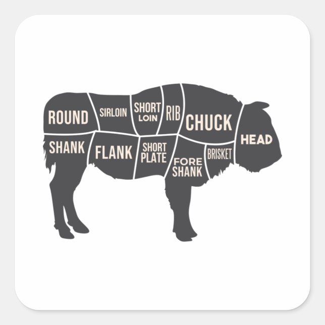 Butcher Diagram Bison Square Sticker (Front)