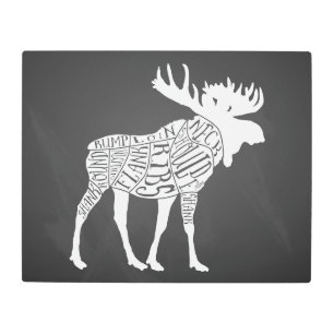 Butcher diagram meat cuts clock hunting moose metal print