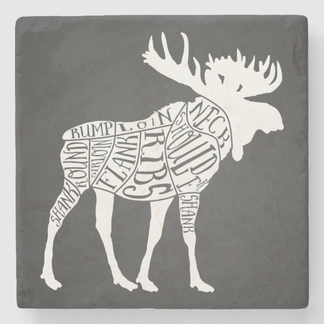Butcher diagram meat cuts clock hunting moose stone coaster (Front)