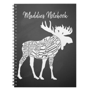 Butcher diagram meat cuts clock moose hunting notebook