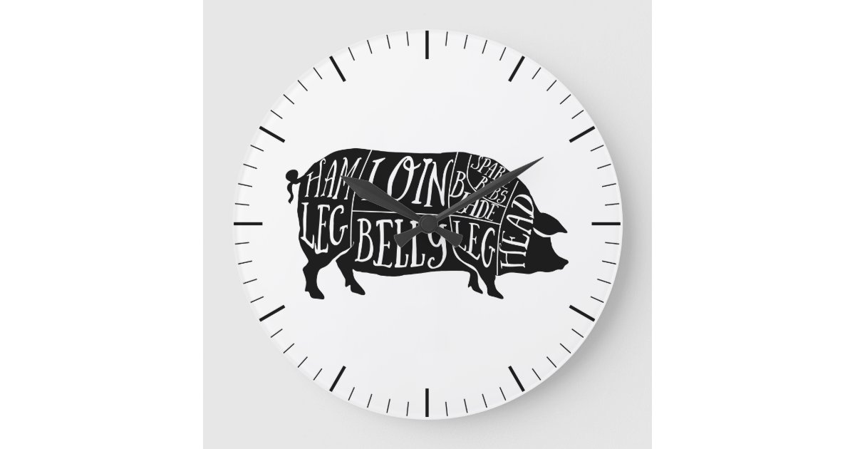Butcher diagram meat cuts clock pig pork bacon | Zazzle