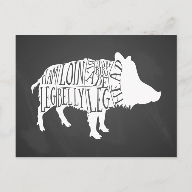 Butcher diagram meat cuts wild boar hunting holiday postcard (Front)