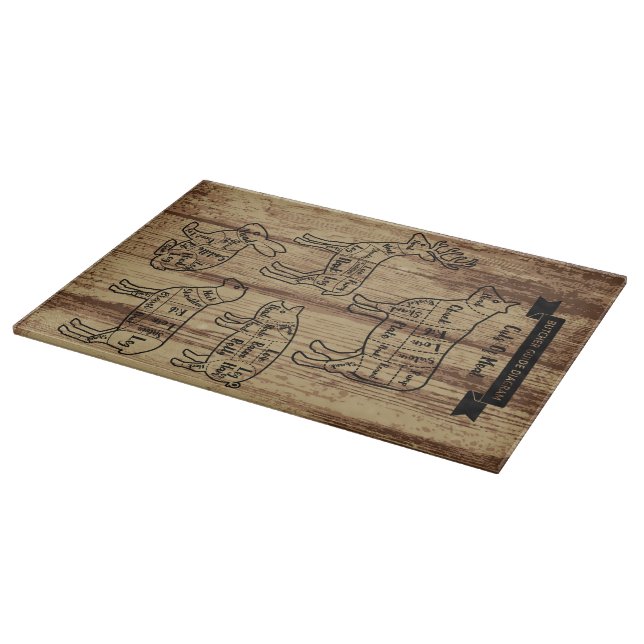 Butcher Guide Diagram Meat Cuts Deer Rabbit Beef Cutting Board (Corner)