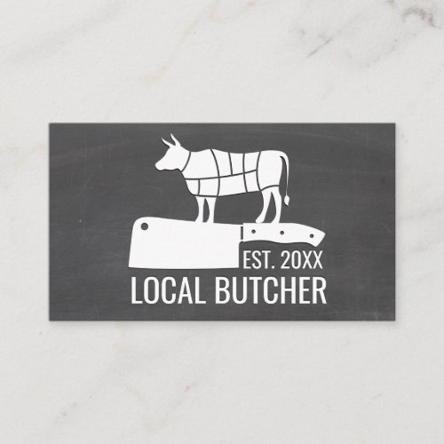 Butcher Knife  Beef Cut Chart  Chalkboard Business Card