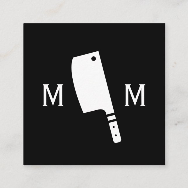 Butcher Knife Monogram Square Business Card (Front)