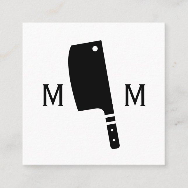 Butcher Knife Monogram Square Business Card (Front)
