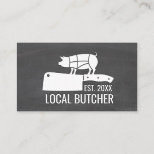 Butcher Knife   Pig Cut Chart   Chalkboard Business Card