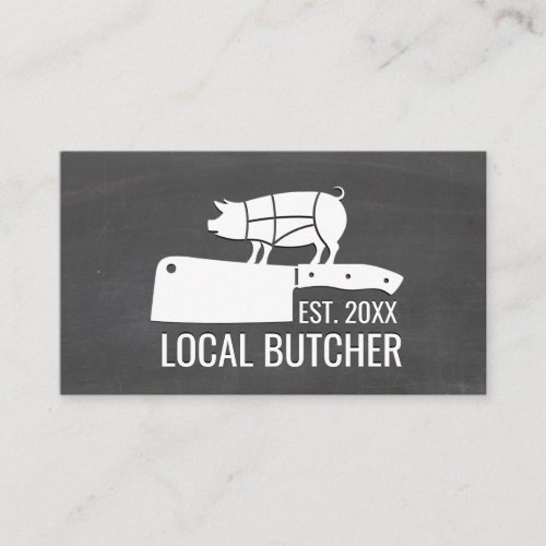 Butcher Knife  Pig Cut Chart  Chalkboard Business Card