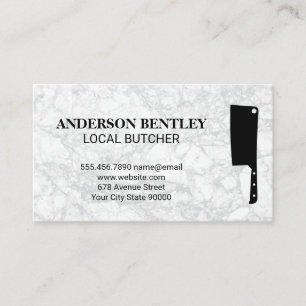 Butcher Knife White Marble Background Business Card