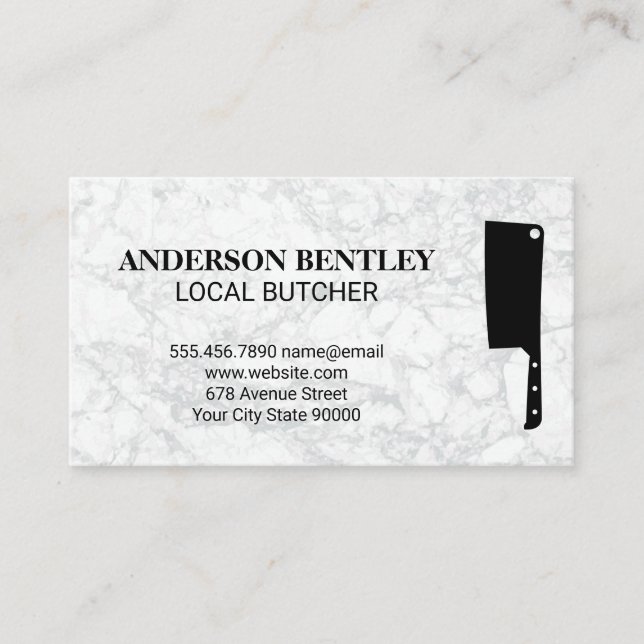 Butcher Knife | White Marble Background Business Card (Front)