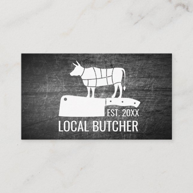 Butcher Meat Cut Chart | Scratched Metal Business Card (Front)