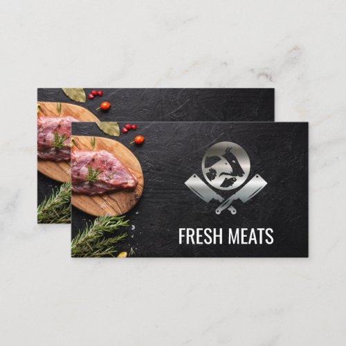 Butcher Meat Cut  Metallic Chef Logo Business Card