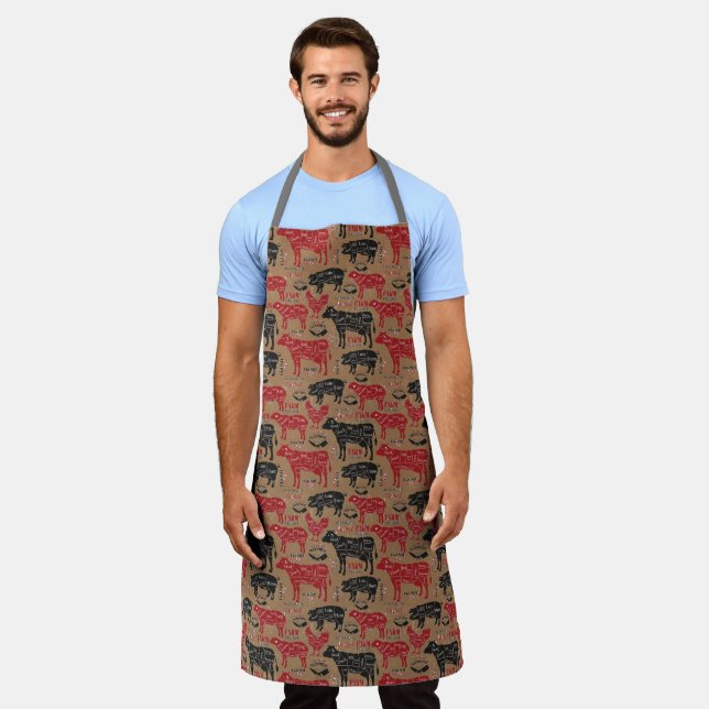 Butcher Meat Cuts Cow Chicken Pig Sheep  Apron (Worn)