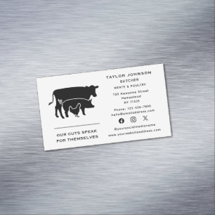 Butcher Meat Market Cow Pig Chicken Social Media Business Card Magnet