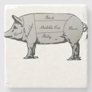 Butcher Pig Diagram Stone Coaster