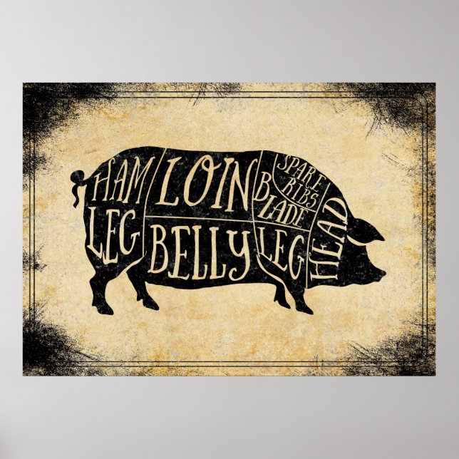 butcher shop art print pig pork hunting lodge (Front)