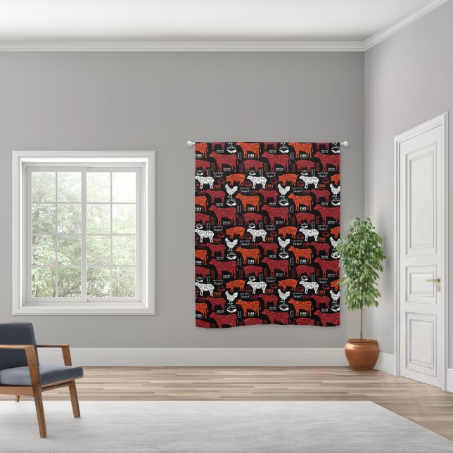 Butcher Shop Meat Cuts Cow Hog Lamb Sun Blackout Curtains (Wide)