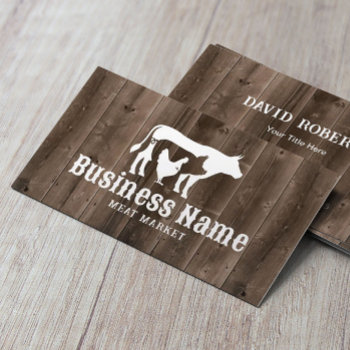 Butcher Shop Meat Market Chicken Pig Cow Barn Wood Business Card by cardfactory at Zazzle