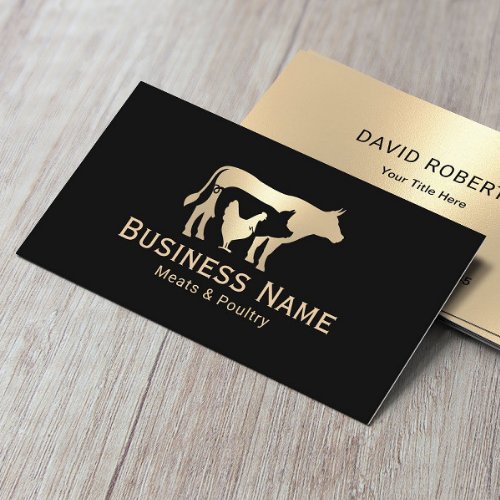 Butcher Shop Meats  Poultry Market Modern Gold Business Card