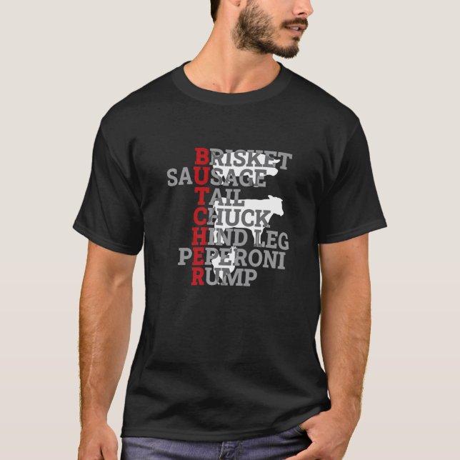 Butcher Slaughter Knife Pork Cattle Cow Butchers   T-Shirt (Front)