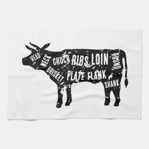 Butchers beef cuts cow diagram kitchen towel gift