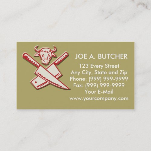 Butcher's knife with cow head business cards