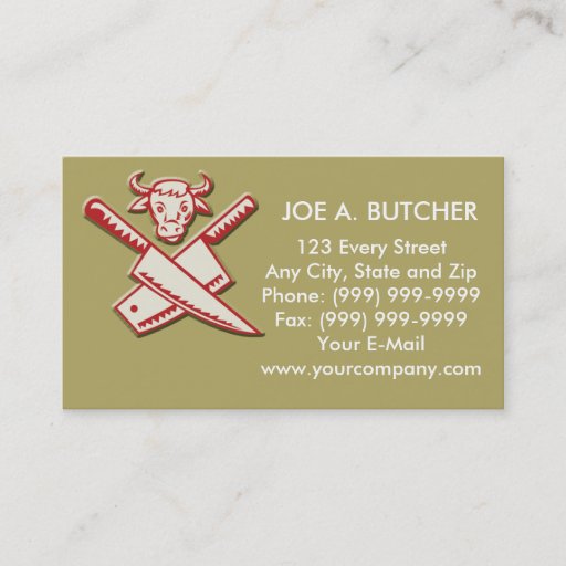 Customizable Butcher's knife with cow head business cards