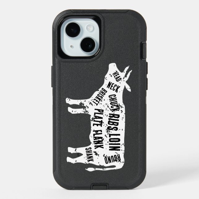 Butcher's meat beef cuts diagram iPhone 15 case (Back)