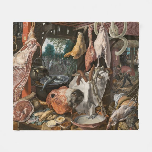 Butcher's Stall (by Pieter Aertsen) Fleece Blanket (Front (Horizontal))