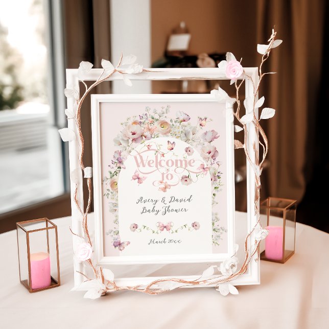 Buterfly Blush Pink Floral Girl Baby Shower Welcom Poster (Creator Uploaded)