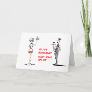 Butler and Waitress with Drinks Birthday Card